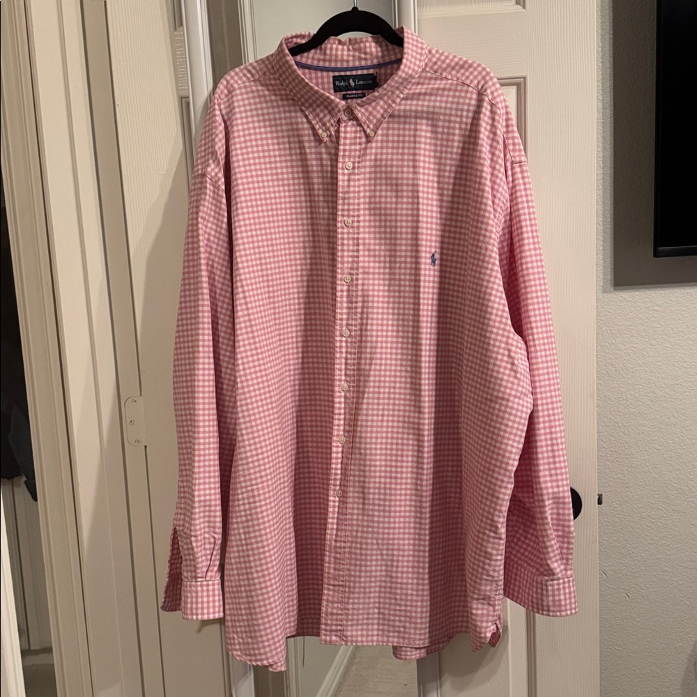 Ralph Lauren Pink Gingham Checkered Button Down Long Sleeve Shirt